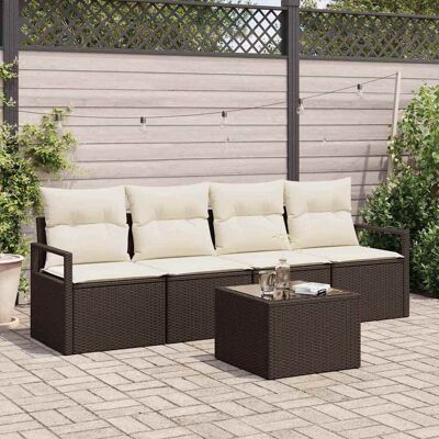 vidaXL Sofa Set mit Kissen 5 pcs Braun und Creme Poly-Rattan vidaXL Sofa Set mit Kissen 5 pcs Braun und Creme Poly-Rattan