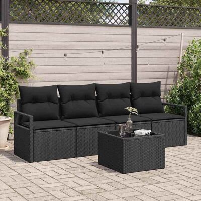 vidaXL Sofa Set mit Kissen mit Speicher 5 pcs Schwarz Poly-Rattan vidaXL Sofa Set mit Kissen mit Speicher 5 pcs Schwarz Poly-Rattan