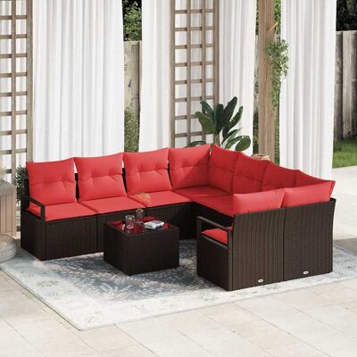 vidaXL Sofa Set mit Kissen 9 pcs Beige und Rot Poly-Rattan vidaXL Sofa Set mit Kissen 9 pcs Beige und Rot Poly-Rattan