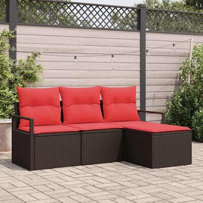 vidaXL Sofa Set mit Kissen 4 pcs Braun und Rot Poly-Rattan vidaXL Sofa Set mit Kissen 4 pcs Braun und Rot Poly-Rattan
