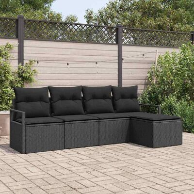vidaXL Sofa Set mit Kissen mit Speicher 5 pcs Schwarz Poly-Rattan vidaXL Sofa Set mit Kissen mit Speicher 5 pcs Schwarz Poly-Rattan