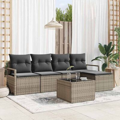 vidaXL Sofa Set mit Kissen mit Speicher 6 pcs Hellgrau Poly-Rattan vidaXL Sofa Set mit Kissen mit Speicher 6 pcs Hellgrau Poly-Rattan