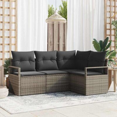 vidaXL Sofa Set mit Kissen mit Speicher 4 pcs Grau Poly-Rattan vidaXL Sofa Set mit Kissen mit Speicher 4 pcs Grau Poly-Rattan