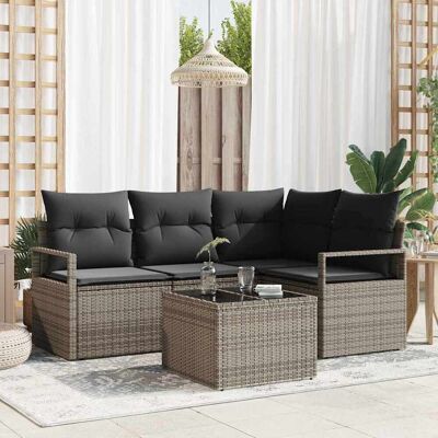 vidaXL Sofa Set mit Kissen mit Speicher 5 pcs Hellgrau Poly-Rattan vidaXL Sofa Set mit Kissen mit Speicher 5 pcs Hellgrau Poly-Rattan