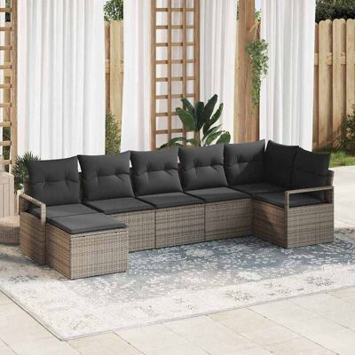 vidaXL Sofa Set mit Kissen mit Speicher 7 pcs Grau Poly-Rattan vidaXL Sofa Set mit Kissen mit Speicher 7 pcs Grau Poly-Rattan