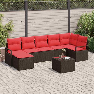 vidaXL Sofa Set mit Kissen 8 pcs Braun und Rot Poly-Rattan vidaXL Sofa Set mit Kissen 8 pcs Braun und Rot Poly-Rattan