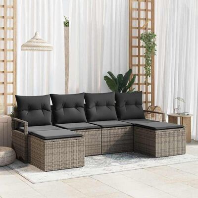 vidaXL Sofa Set mit Kissen mit Speicher 6 pcs Grau Poly-Rattan vidaXL Sofa Set mit Kissen mit Speicher 6 pcs Grau Poly-Rattan