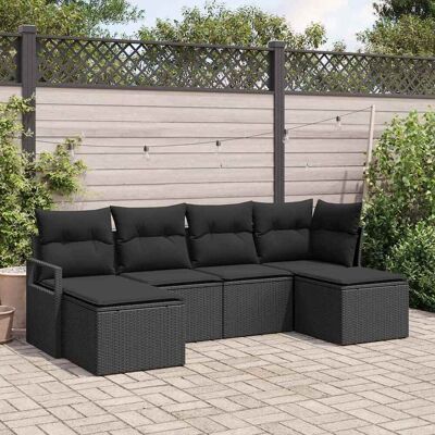 vidaXL Sofa Set mit Kissen mit Speicher 6 pcs Schwarz Poly-Rattan vidaXL Sofa Set mit Kissen mit Speicher 6 pcs Schwarz Poly-Rattan
