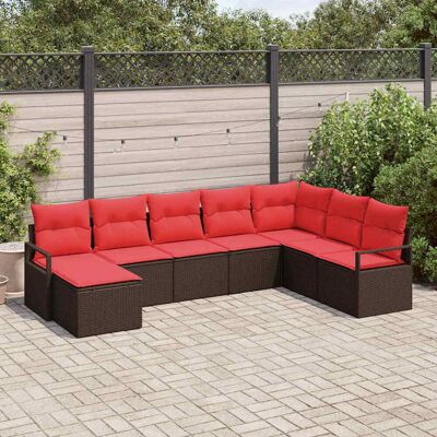 vidaXL Sofa Set mit Kissen 8 pcs Braun und Rot Poly-Rattan vidaXL Sofa Set mit Kissen 8 pcs Braun und Rot Poly-Rattan