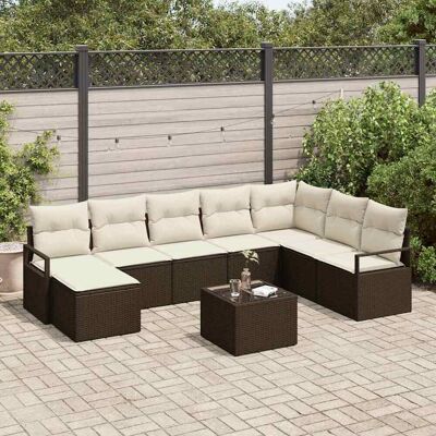 vidaXL Sofa Set mit Kissen 9 pcs Braun und Creme Poly-Rattan vidaXL Sofa Set mit Kissen 9 pcs Braun und Creme Poly-Rattan