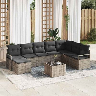 vidaXL Sofa Set mit Kissen mit Speicher 9 pcs Hellgrau Poly-Rattan vidaXL Sofa Set mit Kissen mit Speicher 9 pcs Hellgrau Poly-Rattan
