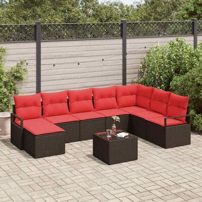 vidaXL Sofa Set mit Kissen 9 pcs Braun und Rot Poly-Rattan vidaXL Sofa Set mit Kissen 9 pcs Braun und Rot Poly-Rattan