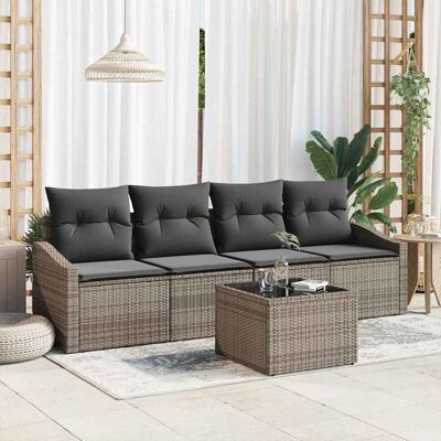 vidaXL Sofa Set mit Kissen mit Speicher 5 pcs Grau Poly-Rattan vidaXL Sofa Set mit Kissen mit Speicher 5 pcs Grau Poly-Rattan