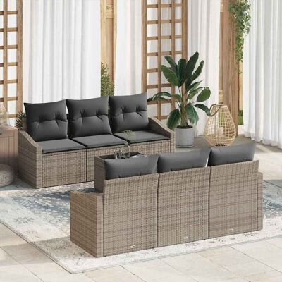 vidaXL Sofa Set mit Kissen mit Speicher 7 pcs Grau Poly-Rattan vidaXL Sofa Set mit Kissen mit Speicher 7 pcs Grau Poly-Rattan