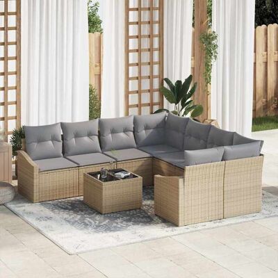 vidaXL Sofa Set mit Kissen 9 pcs Beige und Grau Poly-Rattan vidaXL Sofa Set mit Kissen 9 pcs Beige und Grau Poly-Rattan