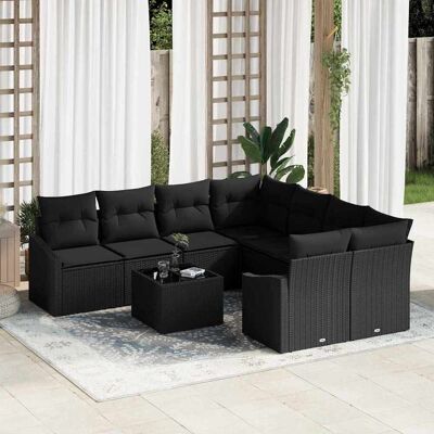 vidaXL Sofa Set mit Kissen mit Speicher 9 pcs Schwarz Poly-Rattan vidaXL Sofa Set mit Kissen mit Speicher 9 pcs Schwarz Poly-Rattan