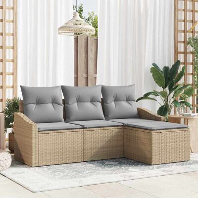 vidaXL Sofa Set mit Kissen 4 pcs Beige und Hellgrau Poly-Rattan vidaXL Sofa Set mit Kissen 4 pcs Beige und Hellgrau Poly-Rattan
