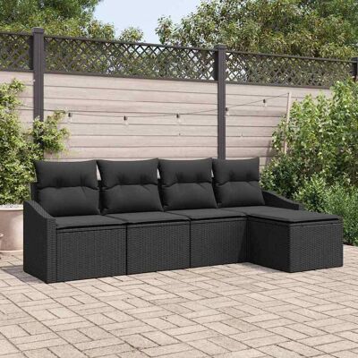 Vidaxl Garten Sofa-Set - Modernes Schwarz Rattan, Stahl, 5 Teile Vidaxl Garten Sofa-Set - Modernes Schwarz Rattan, Stahl, 5 Teile