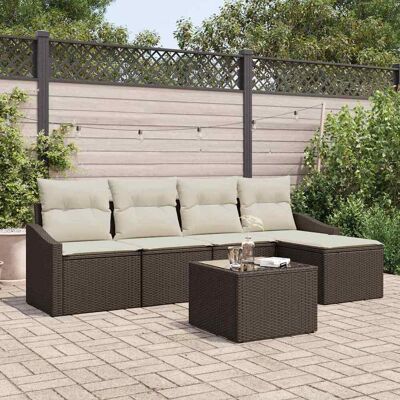 vidaXL Sofa Set mit Kissen 6 pcs Braun und Creme Poly-Rattan vidaXL Sofa Set mit Kissen 6 pcs Braun und Creme Poly-Rattan