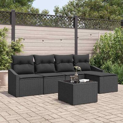 vidaXL Sofa Set mit Kissen mit Speicher 6 pcs Schwarz Poly-Rattan vidaXL Sofa Set mit Kissen mit Speicher 6 pcs Schwarz Poly-Rattan