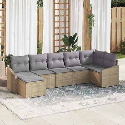 vidaXL Garten-Sofa-Set mit Kissen 7 pcs Beige und Hellgrau Poly-Rattan vidaXL Garten-Sofa-Set mit Kissen 7 pcs Beige und Hellgrau Poly-Rattan