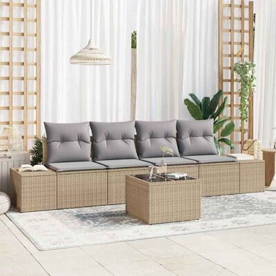 vidaXL Garten-Sofa-Set mit Kissen 5 pcs Beige und Grau Poly-Rattan vidaXL Garten-Sofa-Set mit Kissen 5 pcs Beige und Grau Poly-Rattan