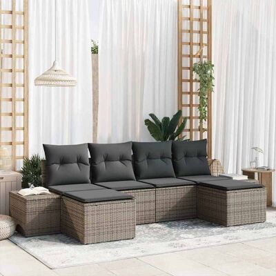 VidaXL Gartensofasatz - 6-teilig, Grau, Modern, Rechteckig VidaXL Gartensofasatz - 6-teilig, Grau, Modern, Rechteckig