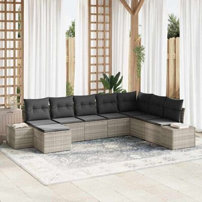 vidaXL Garten-Sofa-Set mit Kissen 8 pcs Hellgrau Poly-Rattan vidaXL Garten-Sofa-Set mit Kissen 8 pcs Hellgrau Poly-Rattan