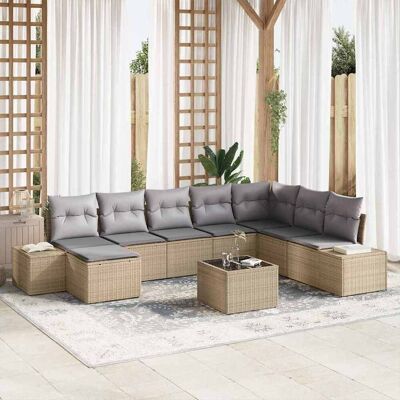 vidaXL Garten-Sofa-Set mit Kissen 8 pcs Beige und Hellgrau Poly-Rattan vidaXL Garten-Sofa-Set mit Kissen 8 pcs Beige und Hellgrau Poly-Rattan