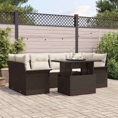 vidaXL Garten-Sofa-Set mit Kissen mit Speicher 7 pcs Braun Poly Rattan vidaXL Garten-Sofa-Set mit Kissen mit Speicher 7 pcs Braun Poly Rattan
