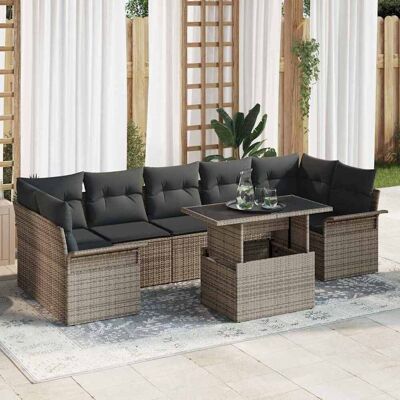 vidaXL Garten-Sofa-Set mit Kissen mit Speicher 8 pcs Grau Poly Rattan vidaXL Garten-Sofa-Set mit Kissen mit Speicher 8 pcs Grau Poly Rattan