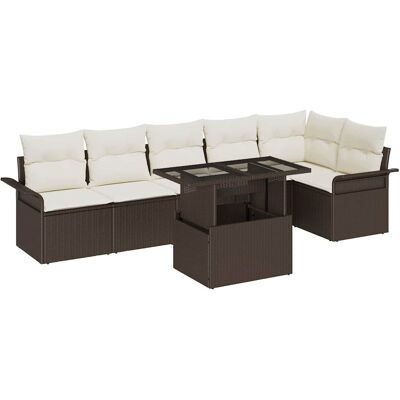 vidaXL Garten-Sofa-Set mit Kissen mit Speicher 7 pcs Braun Poly Rattan vidaXL Garten-Sofa-Set mit Kissen mit Speicher 7 pcs Braun Poly Rattan