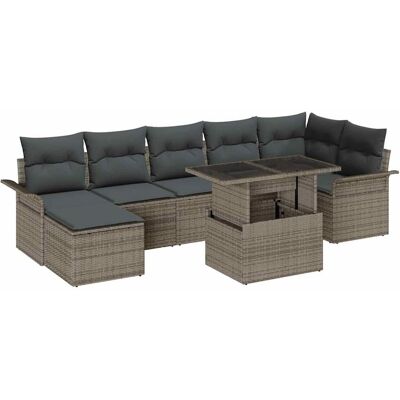vidaXL Garten-Sofa-Set mit Kissen mit Speicher 8 pcs Grau Poly Rattan vidaXL Garten-Sofa-Set mit Kissen mit Speicher 8 pcs Grau Poly Rattan