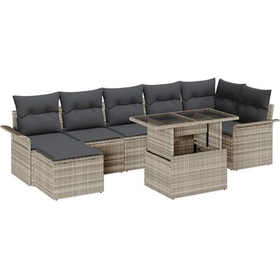 vidaXL Garten-Sofa-Set mit Kissen 8 pcs Hellgrau Poly Rattan vidaXL Garten-Sofa-Set mit Kissen 8 pcs Hellgrau Poly Rattan