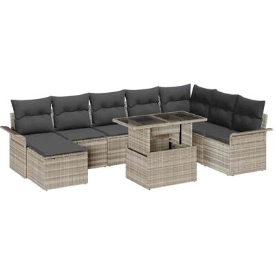 vidaXL Garten-Sofa-Set mit Kissen mit Speicher 9 pcs Hellgrau vidaXL Garten-Sofa-Set mit Kissen mit Speicher 9 pcs Hellgrau