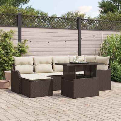 vidaXL Garten-Sofa-Set mit Kissen mit Speicher 7 pcs Braun Poly Rattan vidaXL Garten-Sofa-Set mit Kissen mit Speicher 7 pcs Braun Poly Rattan