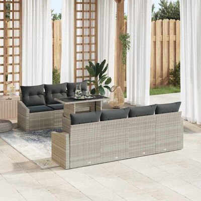 vidaXL Garten-Sofa-Set mit Kissen 8 pcs Hellgrau Poly-Rattan vidaXL Garten-Sofa-Set mit Kissen 8 pcs Hellgrau Poly-Rattan