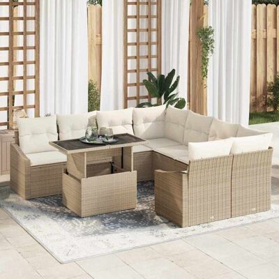 vidaXL Garten-Sofa-Set mit Speicher 9 pcs Beige Poly Rattan vidaXL Garten-Sofa-Set mit Speicher 9 pcs Beige Poly Rattan