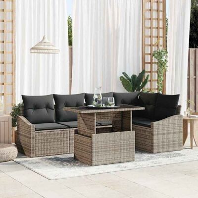 vidaXL Garten-Sofa-Set mit Kissen mit Speicher mit Kissen 6 pcs Grau vidaXL Garten-Sofa-Set mit Kissen mit Speicher mit Kissen 6 pcs Grau