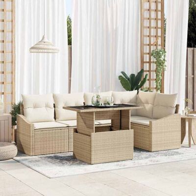 vidaXL Garten-Sofa-Set mit Kissen mit Speicher 6 pcs Beige und Creme vidaXL Garten-Sofa-Set mit Kissen mit Speicher 6 pcs Beige und Creme