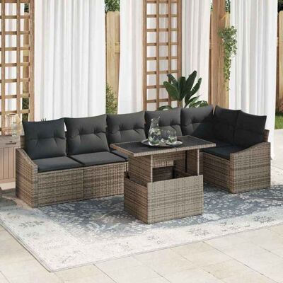 VidaXL Gartensofaset - Grau, Schwarzes Rattan, Kissen - Gartenmöbel VidaXL Gartensofaset - Grau, Schwarzes Rattan, Kissen - Gartenmöbel