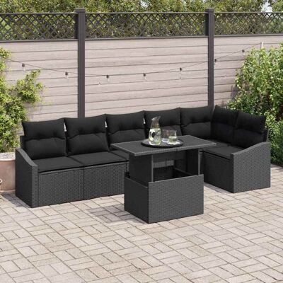 vidaXL Garten-Sofa-Set mit Kissen mit Speicher 7 pcs Schwarz vidaXL Garten-Sofa-Set mit Kissen mit Speicher 7 pcs Schwarz