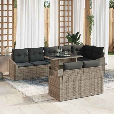 vidaXL Garten-Sofa-Set mit Kissen mit Speicher mit Kissen 9 pcs Grau vidaXL Garten-Sofa-Set mit Kissen mit Speicher mit Kissen 9 pcs Grau
