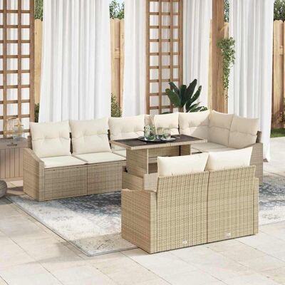 vidaXL Garten-Sofa-Set mit Kissen mit Speicher 9 pcs Beige und Creme vidaXL Garten-Sofa-Set mit Kissen mit Speicher 9 pcs Beige und Creme