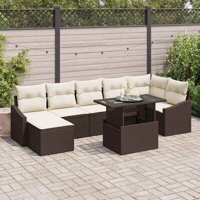 vidaXL Garten-Sofa-Set mit Kissen mit Speicher 8 pcs Braun und Creme vidaXL Garten-Sofa-Set mit Kissen mit Speicher 8 pcs Braun und Creme