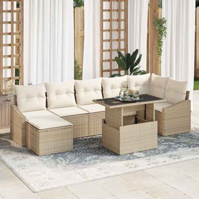 vidaXL Garten-Sofa-Set mit Kissen mit Speicher 8 pcs Beige und Creme vidaXL Garten-Sofa-Set mit Kissen mit Speicher 8 pcs Beige und Creme
