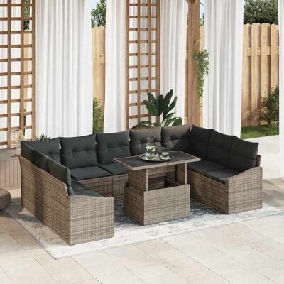 vidaXL Garten-Sofa-Set mit Kissen mit Speicher mit Kissen 10 pcs Grau vidaXL Garten-Sofa-Set mit Kissen mit Speicher mit Kissen 10 pcs Grau