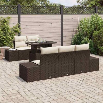 vidaXL Garten-Sofa-Set mit Kissen mit Speicher 6 pcs Braun und Creme vidaXL Garten-Sofa-Set mit Kissen mit Speicher 6 pcs Braun und Creme