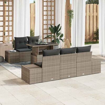 vidaXL Garten-Sofa-Set mit Kissen mit Speicher mit Kissen 6 pcs Grau vidaXL Garten-Sofa-Set mit Kissen mit Speicher mit Kissen 6 pcs Grau