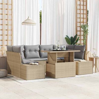 Garten-Sofa-Set mit 7 Teilen - Beige - Rattan Garten-Sofa-Set mit 7 Teilen - Beige - Rattan